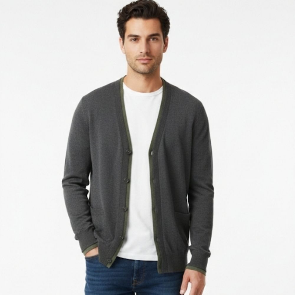 Bloomingdale's Men's Store Merino Wool V- Neck  Gray Cardigan Sweater Size S